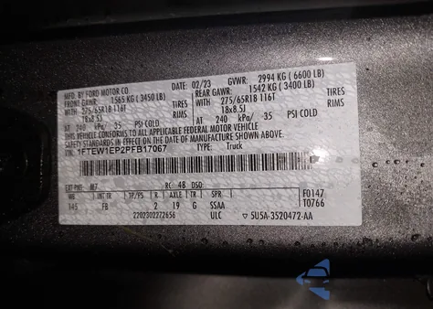 2023 Ford F-150 Xlt из США, поврежденный, VIN 1FTEW1EP2PFB17067